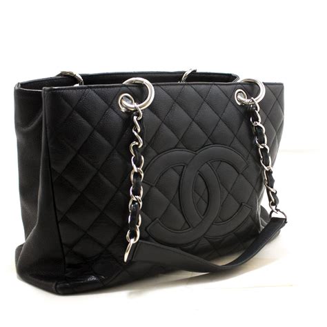 chanel black bag silver - authentic chanel tote.